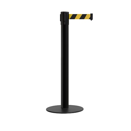 Montour Line Stanchion Belt Barrier Flat Base Black Post 16ft.Black/Yel Belt MX650-BK-BYD-160